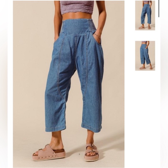 Free People Pants - We The Free Lunan Pull On Harem Jeans size small Crop baggy medium blue
